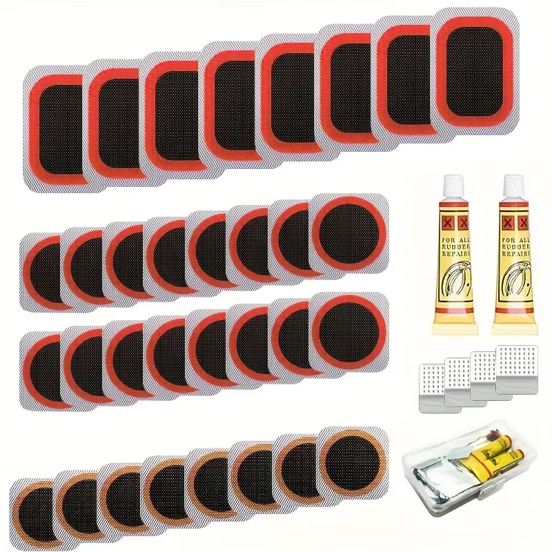 Bike Tube Repair Kit - 39個の自転車タイヤ修理キット - 自転車インナーチューブパンク修理キット、加硫パッチ付き、サイクリングロードマウンテンバイク用