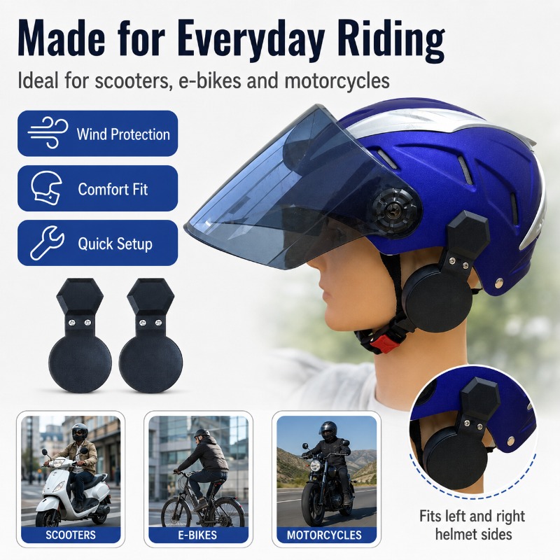 Bicycle Helmet - 風よけ用クリップオンヘルメットイヤーカバー – スクーター、電動自転車、バイクライダー向けの快適で柔らかいパッド