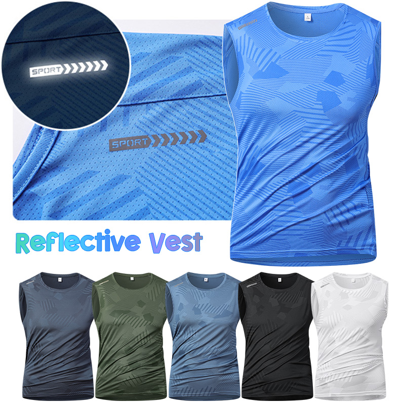 Cycling Gear Vest - 男ランニング反射ベスト夏通気性アイスシルクフィットネススポーツサイクリングアンダーシャツ速乾性スポーツ高弾性ベスト