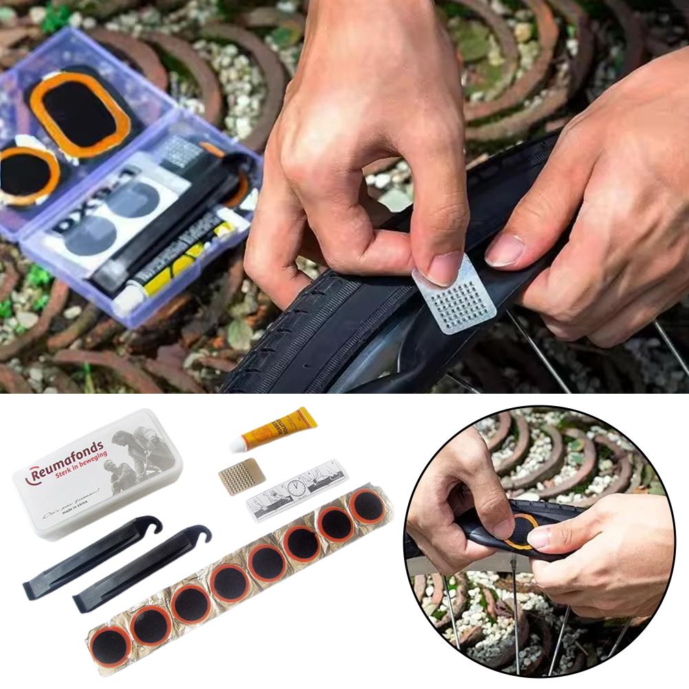 Bike Tube Repair Kit - 軽量自転車タイヤ修理キット - クイックで簡単なチューブ修理用ゴムパッチボックス、多目的サイクリング修理ツール、J1Z4付き