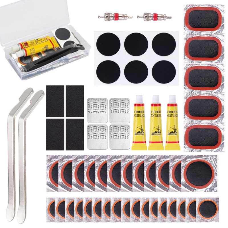 Bike Tube Repair Kit - 自転車タイヤチューブ修理キット サイクリングパンク修理用ゴムパッチ接着剤レバー サイクリング用接着剤不要 自転車インナーチューブパンク修理ツール