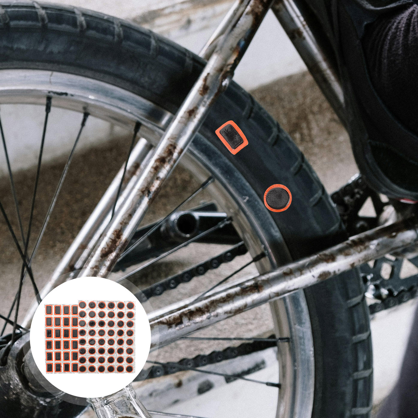 Bike Tube Repair Kit - 2枚入り自転車タイヤ修理パッチキット、接着剤不要、軽量で持ち運び可能、すべての自転車、ロードバイク、マウンテンバイクのインナーチューブに対応