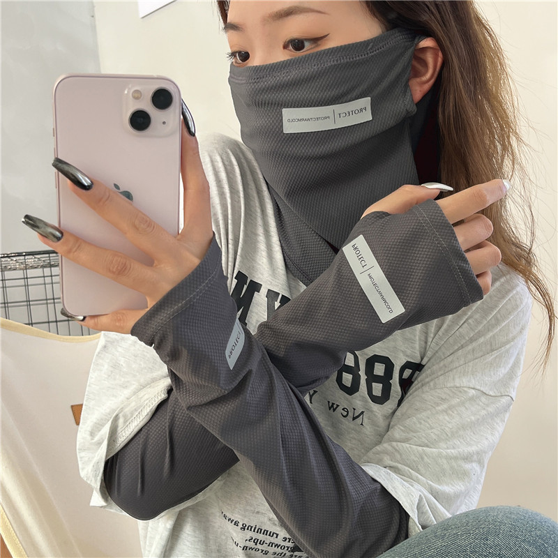 Cycling Face Mask - Sun UV保護アームスリーブセット、アイスシルクフェイスカバー、通気性日焼け止め、サイクリング用ロンググローブ、冷却マスク、夏、2個