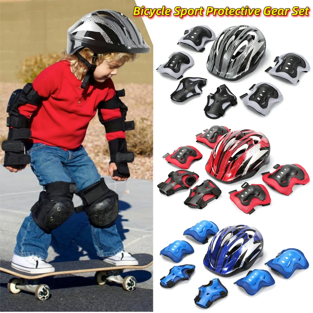 Cycling Gear Padding - 7 個の自転車スポーツ保護具セット調整可能な子供用安全スケートヘルメットパッドセット 48-55 センチメートルスケートボード/バイク/スケート/サイクリング用