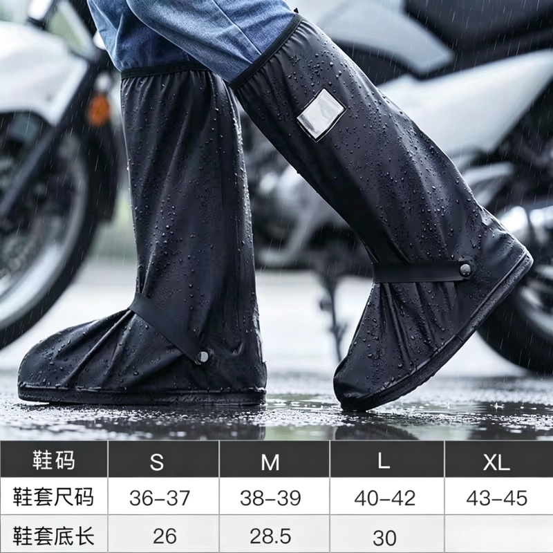 黒のハイカット防水レインシューズカバー、反射ストリップ付き、 - Cycling Shoe Covers のレビューと価格