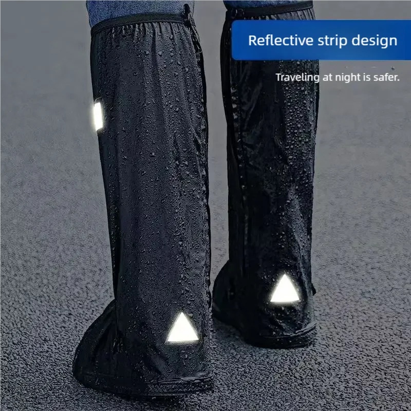 黒のハイカット防水レインシューズカバー、反射ストリップ付き、 - Cycling Shoe Covers のレビューと価格