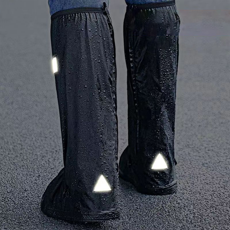 レインブーツシューズカバー ブラック 防水 反射材付き ハイ - Cycling Shoe Covers のレビューと価格