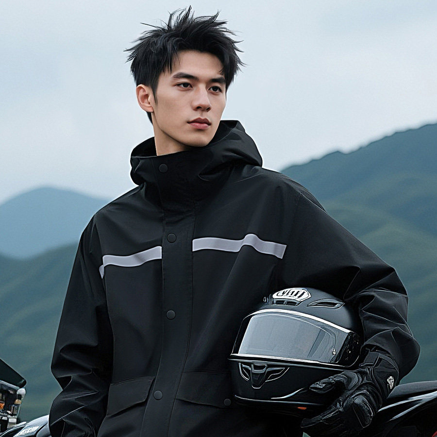 反射ストリップ付き防水分割レインスーツ、フード付きレインコー - Cycling Gear Jacket のレビューと価格